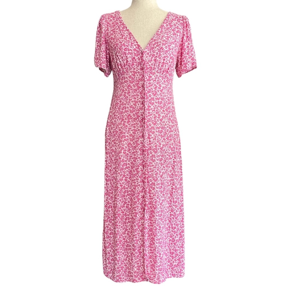 Old Navy Floral Long Dress Size Small Pink Babydoll Smocked Button Romantic Midi